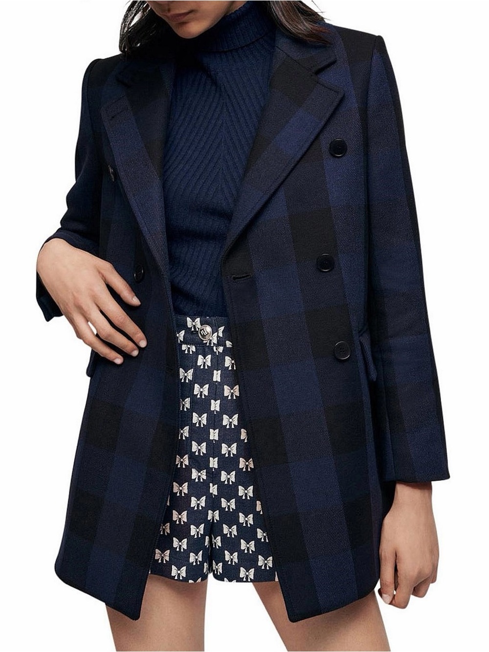 Maje Goldan Buffalo Plaid Double Breasted Blazer 36 (Small)